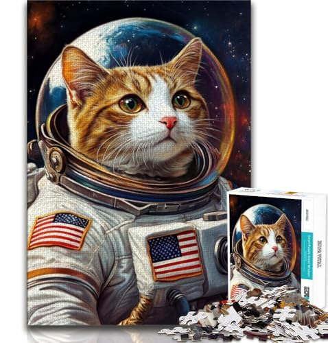 Puzzle 1000 Teile für Erwachsene, Astronautenkatze, anspruchsvolles Spiel und Lernspiel für die ganze Familie zum Geburtstag, Weihnachten (38x26cm) von AADSAZA