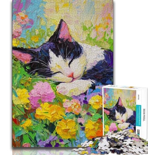 Puzzle 1000 Teile für Erwachsene, Blumenkatze, anspruchsvolles Spiel und Lernspiel für die ganze Familie zum Geburtstag, Weihnachten (38x26cm) von AADSAZA