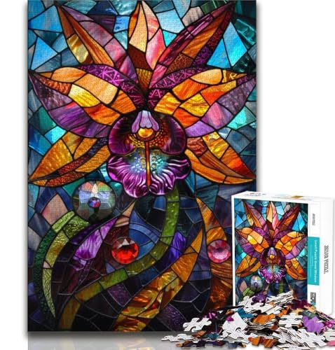 Puzzle 1000 Teile für Erwachsene, Buntglasblumen, Lernspiele, Heimdekoration, Lernspiel für Geburtstag, Weihnachten (38x26cm) von AADSAZA