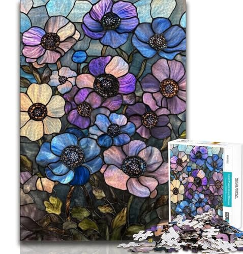 Puzzle 1000 Teile für Erwachsene, Buntglasblumen, Lernspiele, Heimdekoration, Lernspiel für Geburtstag, Weihnachten (75x50cm) von AADSAZA