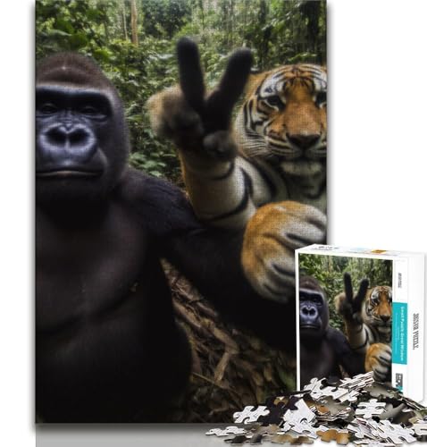 Puzzle 1000 Teile für Erwachsene, Geschenke, Schimpansen- und Tiger-Selfie, Lernspiele, Heimdekoration, Lernspiel für Geburtstag, Weihnachten (75x50cm) von AADSAZA