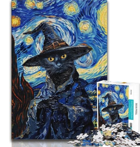 Puzzle 1000 Teile für Erwachsene, Hexenkatze, Lernspiele, Heimdekoration, Lernspiel für Geburtstag, Weihnachten (75x50cm) von AADSAZA