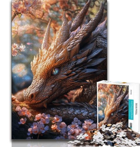 Puzzle 1000 Teile für Erwachsene, Kirschblüten-Drache, Lernspiele, Heimdekoration, Lernspiel für Geburtstag, Weihnachten (38x26cm) von AADSAZA