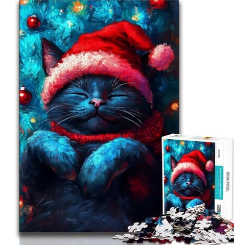 Puzzle 1000 Teile für Erwachsene, Weihnachtskatze, Lernspiele, Heimdekoration, Lernspiel für Geburtstag, Weihnachten (38x26cm) von AADSAZA