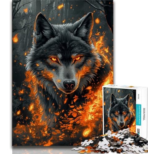 Puzzle 1000 Teile für Erwachsene und Jugendliche, Flammenwolf, anspruchsvolles Spiel, ganze Familie (75x50cm) von AADSAZA