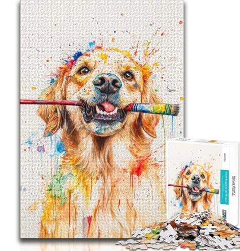 Puzzle 1000 Teile für Erwachsene und Jugendliche, Golden Retriever-Maler, anspruchsvolles Spiel und Lernspiel für die ganze Familie zum Geburtstag, Weihnachten (75x50cm) von AADSAZA