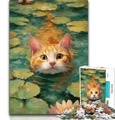 Puzzle 1000 Teile für Erwachsene und Jugendliche, Orange Katze im Fluss, anspruchsvolles Spiel und Lernspiel für die ganze Familie zum Geburtstag, Weihnachten (38x26cm) von AADSAZA