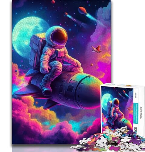 Puzzle 1000 Teile für Teenager, Astronauten auf Rakete, anspruchsvolles Spielspielzeug, Wanddekoration, einzigartige Geburtstags (75x50cm) von AADSAZA