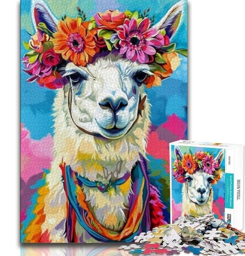 Puzzle 1000 Teile für Teenager, Blumen-Alpaka, anspruchsvolles Spiel, ganze Familie (75x50cm) von AADSAZA