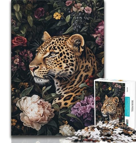Puzzle 1000 Teile für Teenager, Blumenleopard, anspruchsvolles Spiel, ganze Familie (75x50cm) von AADSAZA