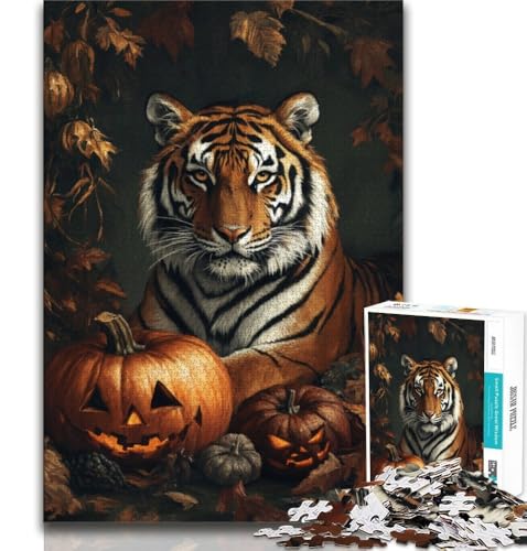 Puzzle 1000 Teile für Teenager, Halloween-Tiger, anspruchsvolles Spiel, ganze Familie (75x50cm) von AADSAZA