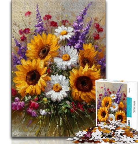 Puzzle 1000 Teile für Teenager, Sonnenblumenölgemälde, anspruchsvolles Spiel, ganze Familie (75x50cm) von AADSAZA