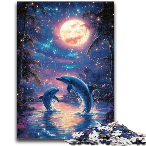 Puzzle Delfine unter dem Mond mit 1000 Teilen für Teenager, Geschenke, Quizspiel, Wanddekoration, einzigartige Geburtstags (38x26cm) von AADSAZA