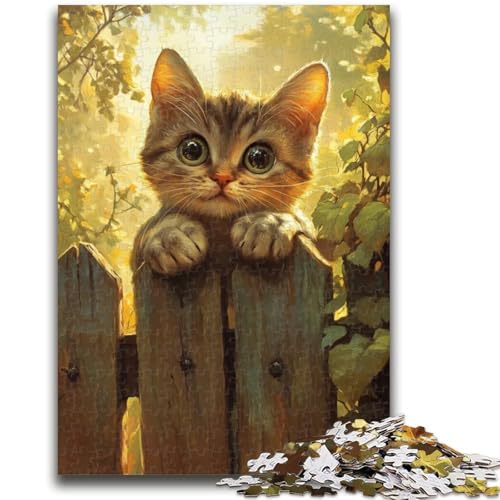 Puzzle Katze auf dem Zaun für Erwachsene und Teenager, Puzzle, Spielzeug, Lernspiele, Stressabbau, tolle Geschenke und Spielzeuge (38x26cm) von AADSAZA