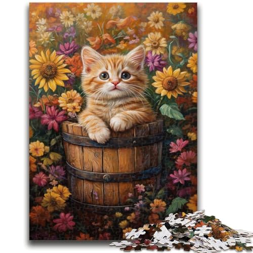 Puzzle Katze unter Sonnenblumen für Erwachsene, 1000 Teile, Lernspiel, Herausforderungsspielzeug, ganze Familie (38x26cm) von AADSAZA