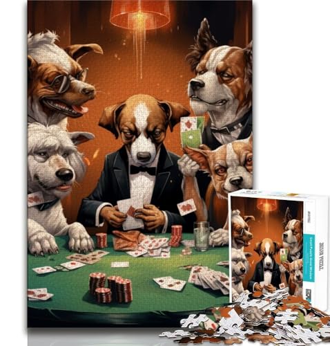 Puzzle für Erwachsene, 1000 Puzzles, Hunde Spielen Poker, anspruchsvolles Spiel und Familienspiel mit passendem Poster und Quizblatt (38x26cm) von AADSAZA
