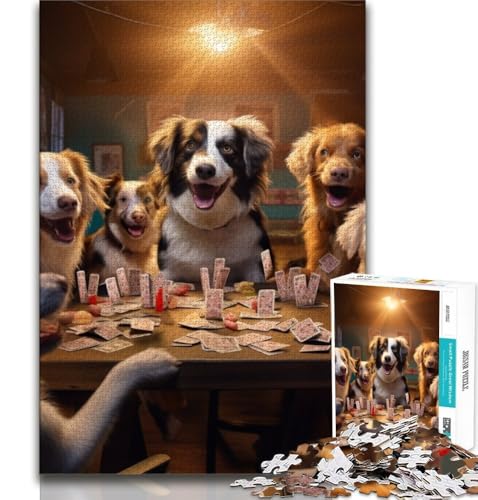 Puzzle für Erwachsene, 1000 Puzzles, Hunde Spielen Poker, anspruchsvolles Spiel und Familienspiel mit passendem Poster und Quizblatt (75x50cm) von AADSAZA