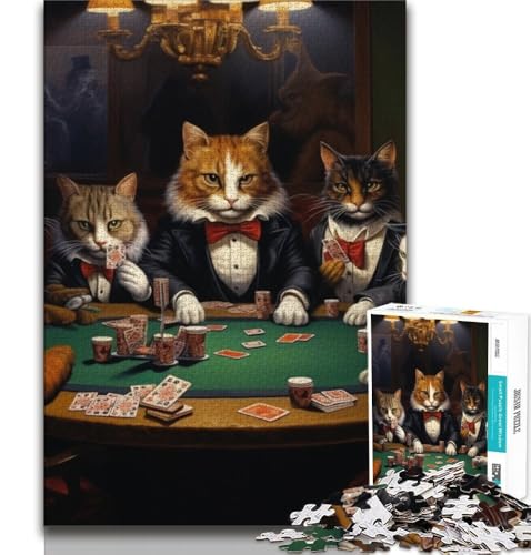 Puzzle für Erwachsene, 1000 Puzzles, Katzen Spielen Poker, anspruchsvolles Spiel und Familienspiel mit passendem Poster und Quizblatt (38x26cm) von AADSAZA