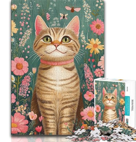 Puzzle für Erwachsene, 1000 Teile, Blumenkatze, Lernspiele, Heimdekoration, Lernspiel für Geburtstag, Weihnachten (75x50cm) von AADSAZA
