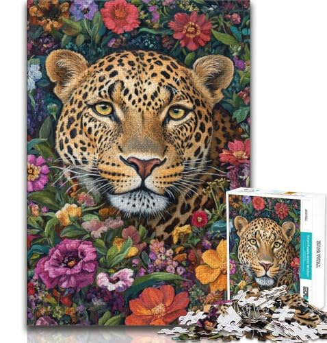 Puzzle für Erwachsene, 1000 Teile, Blumenleopard, hilft dem Gehirn, süchtig machendes Spielzeug zu trainieren, um Geduld zu fördern, perfekte Dekoration (75x50cm) von AADSAZA