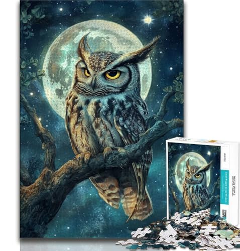 Puzzle für Erwachsene, 1000 Teile, Eule unter dem Mond, Familienspiel zum Stressabbau, schwierige Herausforderung, stärkt die Liebe zwischen Paaren (75x50cm) von AADSAZA