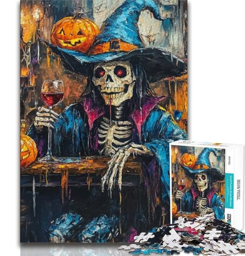 Puzzle für Erwachsene, 1000 Teile, Halloween-Skelett, Stressabbau, Zeitvertreib zu Hause, mit passendem Poster und Quizblatt (38x26cm) von AADSAZA