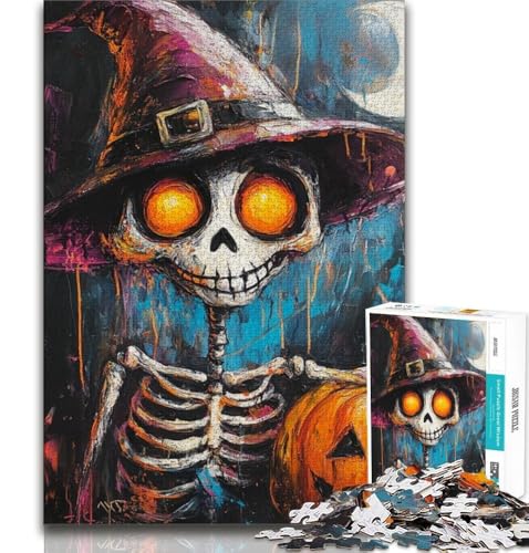 Puzzle für Erwachsene, 1000 Teile, Halloween-Skelett, Stressabbau, Zeitvertreib zu Hause, mit passendem Poster und Quizblatt (75x50cm) von AADSAZA