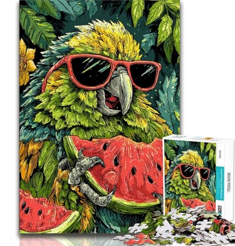 Puzzle für Erwachsene, 1000 Teile, Papagei isst Wassermelone, anspruchsvolles Spiel und Familienspiel mit vollständig ineinandergreifenden, zufällig geformten Teilen (38x26cm) von AADSAZA