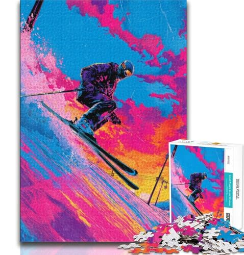 Puzzle für Erwachsene, 1000 Teile, Skifahrer, Lernspiele, Heimdekoration, Lernspiel für Geburtstag, Weihnachten (75x50cm) von AADSAZA
