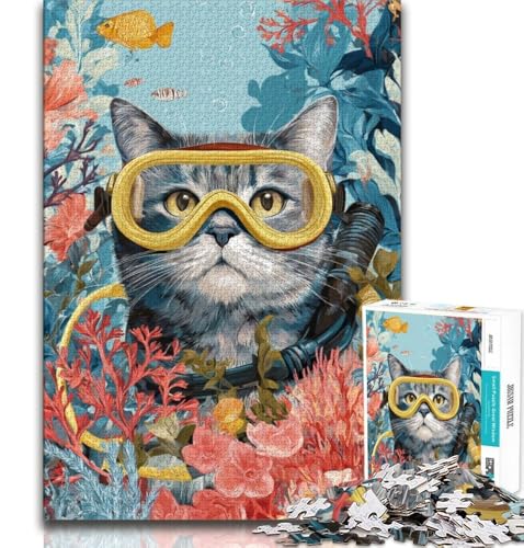 Puzzle für Erwachsene, 1000 Teile, Taucherkatze, Lernspiele, Heimdekoration, Lernspiel für Geburtstag, Weihnachten (38x26cm) von AADSAZA