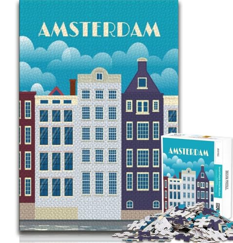 Puzzle für Erwachsene, 1000 Teile, schwierig, Amsterdam, Niederlande, Lernspielzeug, Familienspiele, Lernspiel für Geburtstag, Weihnachten (38x26cm) von AADSAZA