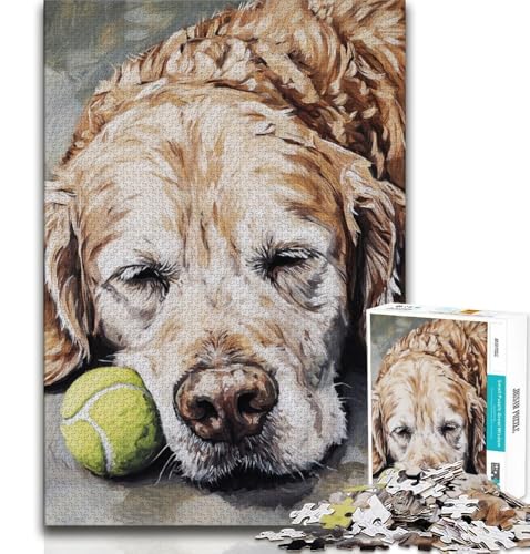 Puzzle für Erwachsene, 1000 Teile, schwieriger Golden Retriever spielt Tennis, anspruchsvoll zu vervollständigen, Aber lustiges und humorvolles Geburtstagsgeschenk, Geschenke, Wandkunst (75x50cm) von AADSAZA