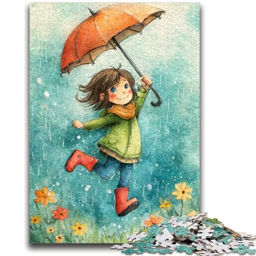 Puzzle für Erwachsene „Kleines Mädchen mit Regenschirm“, 1000 Teile, anspruchsvoll zu vervollständigen, Aber lustig und humorvoll, mit passendem Poster und Quizblatt (50x75cm) von AADSAZA
