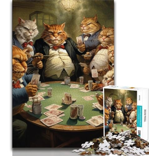 Puzzle für Erwachsene 1000 Teile Katzen Spielen Poker, Lernspielzeug für Familien, geeignet als Schreibtischdekoration (75x50cm) von AADSAZA