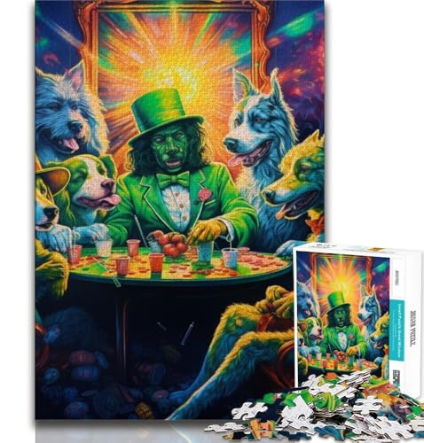 Puzzle für Erwachsene mit 1000 Teilen, Tiere Spielen Poker, dekomprimierendes intellektuelles Lernspielzeug ganze Familie (38x26cm) von AADSAZA
