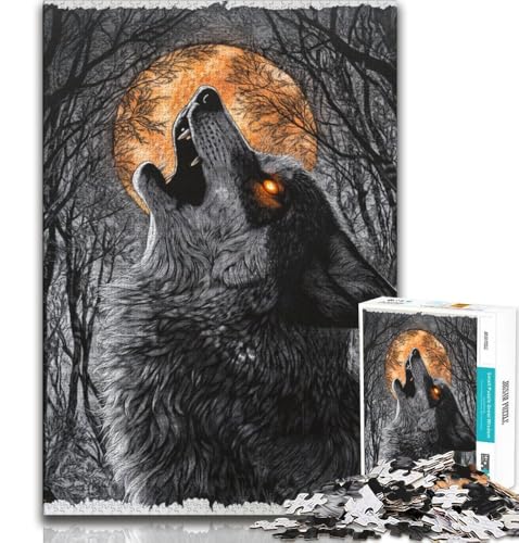 Puzzle für Erwachsene mit 1000 Teilen, Wolf unter dem Mond, Stressabbau, schwierige Herausforderung, jedes Teil ist einzigartig – anspruchsvolles Familienspiel (75x50cm) von AADSAZA
