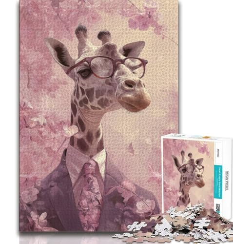Puzzle für Erwachsene und Jugendliche, 1000 Teile, Giraffe mit Brille, Familienspiel zum Stressabbau, schwierige Herausforderung, stärkt die Liebe zwischen Paaren (38x26cm) von AADSAZA