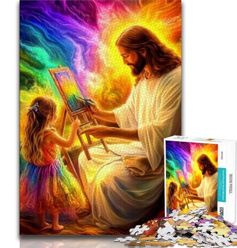 Puzzle für Erwachsene und Jugendliche, 1000 Teile, Jesus und das kleine Mädchen, Familienspiel zum Stressabbau, schwierige Herausforderung, stärkt die Liebe zwischen Paaren (38x26cm) von AADSAZA