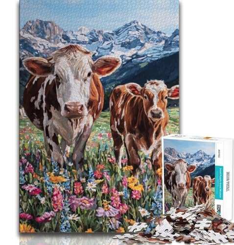 Puzzle für Erwachsene und Jugendliche, 1000 Teile, braune Kuh, anspruchsvolles Spielspielzeug, ganze Familie (75x50cm) von AADSAZA