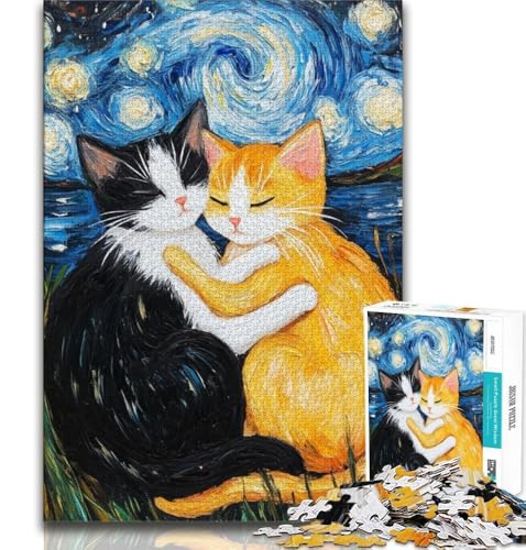 Puzzle für Erwachsene und Jugendliche, 1000 Teile,Katzen umarmen den Nachthimmel, anspruchsvoll zu vervollständigen, Aber lustig und humorvoll, einzigartige Geburtstags- und Geschenkideen (38x26cm) von AADSAZA
