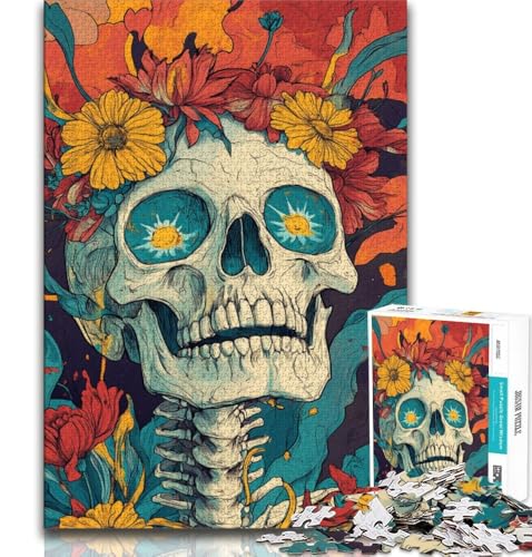 Puzzle für Erwachsene und Jugendliche, Blumenschädel-Puzzle, anspruchsvolles Spiel, ganze Familie (75x50cm) von AADSAZA