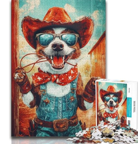 Puzzle für Erwachsene und Teenager, 1000 Teile, Cowboy-Hund, Spielzeug, Lernspiele, Stressabbau, einzigartige Heimdekoration und Geschenke (75x50cm) von AADSAZA