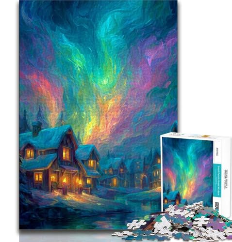 Puzzle für Teenager, 1000 Puzzles, Häuser unter der Aurora, Lernspielzeug, Familienspiele, geeignet als Schreibtischdekoration (75x50cm) von AADSAZA
