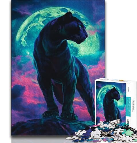 Puzzle für Teenager, 1000 Teile, „Schwarzer Panther unter dem Mond“, dekomprimierendes intellektuelles Lernspielzeug, ganze Familie (38x26cm) von AADSAZA
