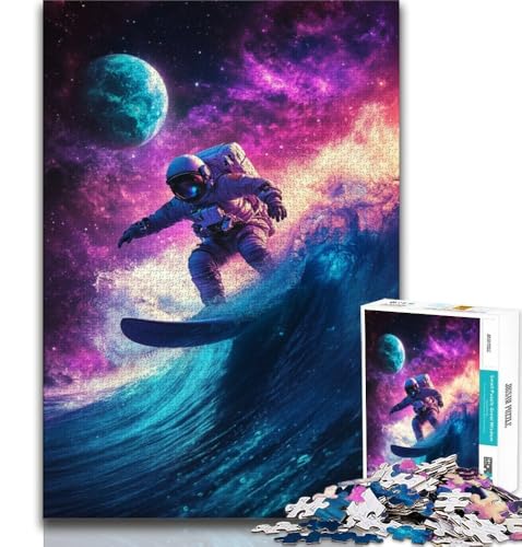 Puzzle für Teenager, 1000 Teile, Astronauten-Surfen, Stressabbau, schwierige Herausforderung, jedes Teil ist einzigartig – anspruchsvolles Familienspiel (38x26cm) von AADSAZA