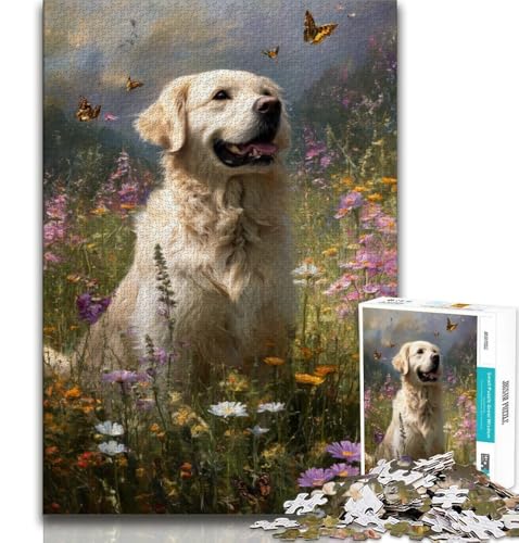 Puzzle für Teenager, 1000 Teile, Happy Golden Retriever, Stressabbau, Staycation, Zeitvertreib, Heimdekorationsspielzeug (38x26cm) von AADSAZA