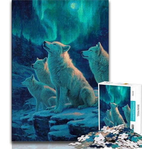 Puzzle für Teenager, 1000 Teile, Wolf unter der Aurora, Lernspiele, Heimdekoration, Geburtstagsgeschenk, Geschenke, Wandkunst (75x50cm) von AADSAZA