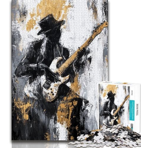 Puzzle für Teenager, 1000-teiliges Puzzle zum Thema Gitarre Spielen, Ölgemälde, anspruchsvolles Spiel und Familienspiel mit vollständig ineinandergreifenden, zufällig geformten Teilen (75x50cm) von AADSAZA