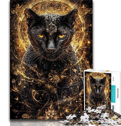 Puzzle für Teenager, 1000-teiliges PuzzleGoldener schwarzer Leopard, anspruchsvolles Spiel und Familienspiel mit vollständig ineinandergreifenden, zufällig geformten Teilen (38x26cm) von AADSAZA