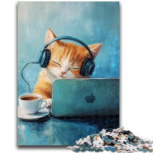 Puzzle mit 1000 Teilen, Katze hört Musik, für Erwachsene und Jugendliche, Lernspielzeug, ganze Familie (50x75cm) von AADSAZA